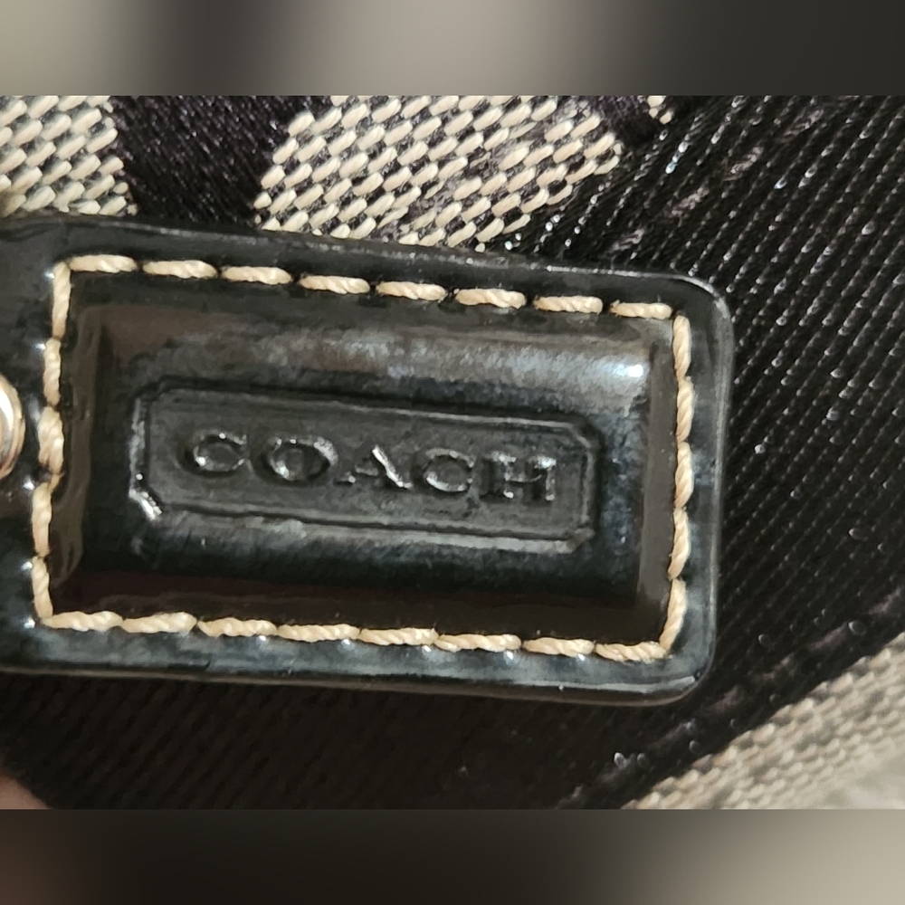 Coach Black And Silver Monogram Wristlet Wallet Leather Trim Sparkle Shimmer - Picture 5 of 11